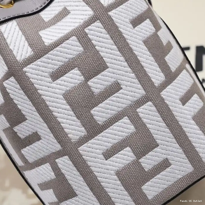 Affordable Mini Mon Motif FF Tresor Handle Canvas Grey with Bucket Bag In Woven Fendi 0324 HOT SALE